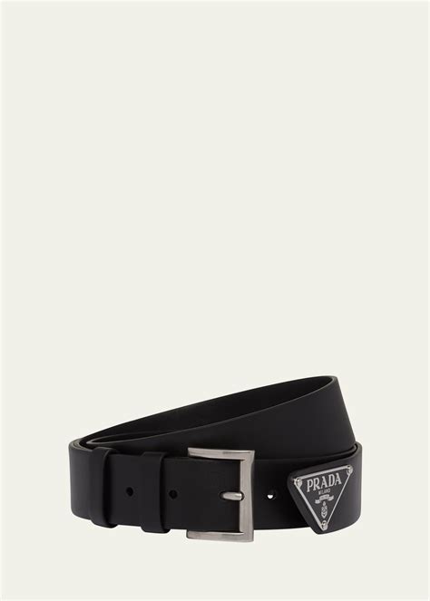 Prada Men's Vitello Show Triangle Logo Leather Belt 